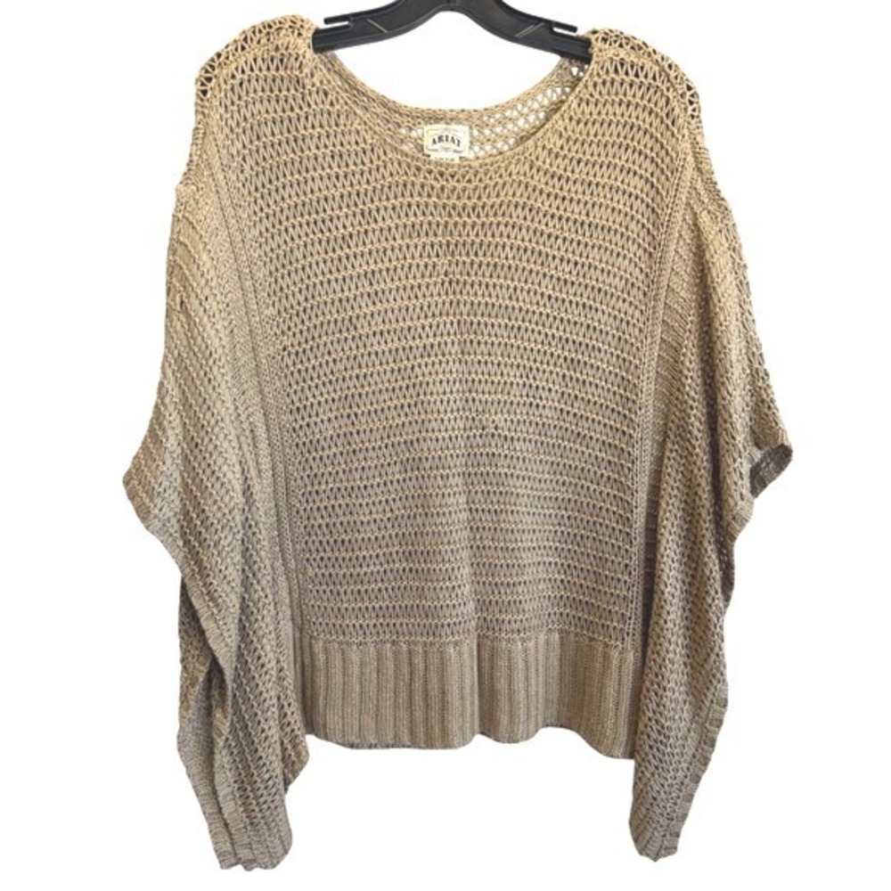 ARIAT Knit Poncho Sweater Beige Loose Weave Oversized Women's S M‎